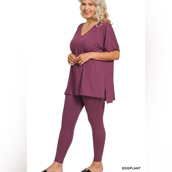 New!LAST ONE Plus Size Eggplant Brushed Microfiber Loungewear Set Sizes 1X 2X 3X - Picture 2 of 6